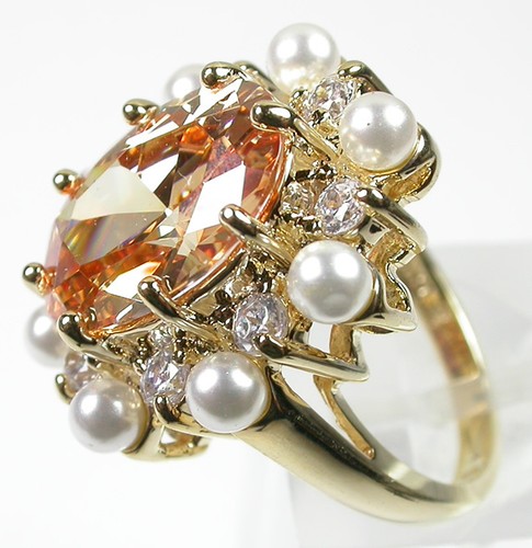 Ring with Cubic Zirconia Pearls Sterling Silver Vermeil - Picture 2 of 3