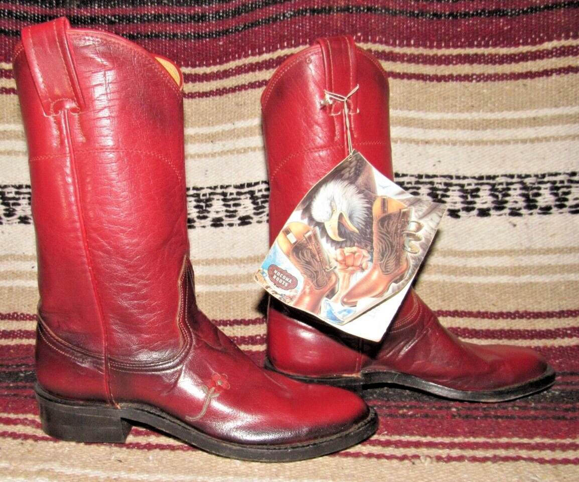 Womens VTG Nocona Wildflower Burgundy Leather Roper Cowboy Boots 5 A NEW in Box