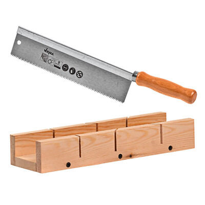 Feinsäge Gehrungssäge Handsäge Säge m. Holzgriff + Holz Schneidlade Gehrungslade
