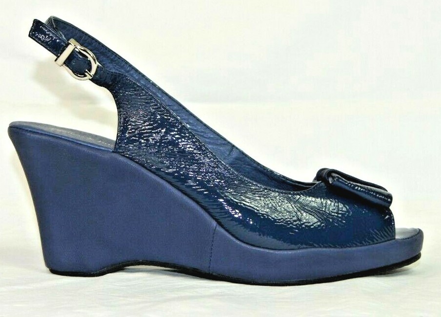 Women's Django u0026 Juliette Navy Patent Leather Sling Back Platform Wedge  Shoes | eBay
