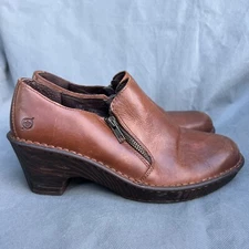 BORN Size 9.5 Brown Leather Clogs Elliot Shoes Double Zip Plain Toe