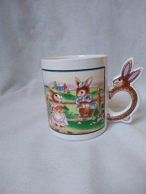 Bunny Rabbit Spring Easter Ceramic Cup Mug Coffee Tea Novelty Bunny Handle 12 oz