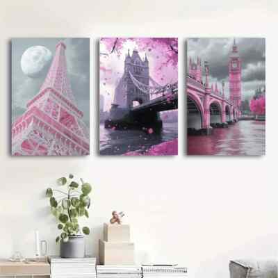3pcs Showcasing The Eiffel Tower And London Wall Art Canvas Unframed/Framed