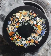 12" black Marble Center coffee Table Top Inlay Pietra Dura Handmade round Work