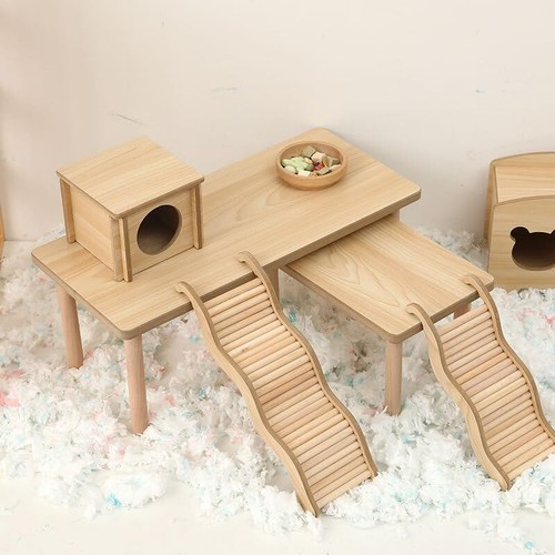 Image showcasing Hamster Play Wooden Platform Hamster Cage Platform Waterproof Hamsters ...