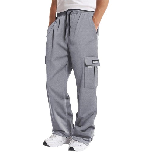 Mens Fleece Cargo Sweatpants Baggy Elastic Waist Drawstring Joggers Trouser - Picture 7 of 31