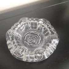 Vintage Clear Frosted Glass Cigar Cigarette Ashtray ROSE THEMED