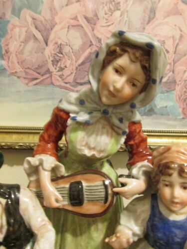 Antique Dresden Germany Porcelain Figurine Mom With Kids & Dog Street Musicians - Picture 3 of 12