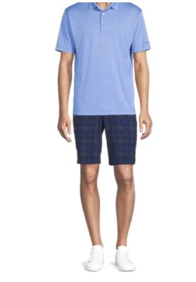 Ben Hogan Shorts 40 New Men's Golf Performance Flex Stretch Navy Blue Plaid NWT