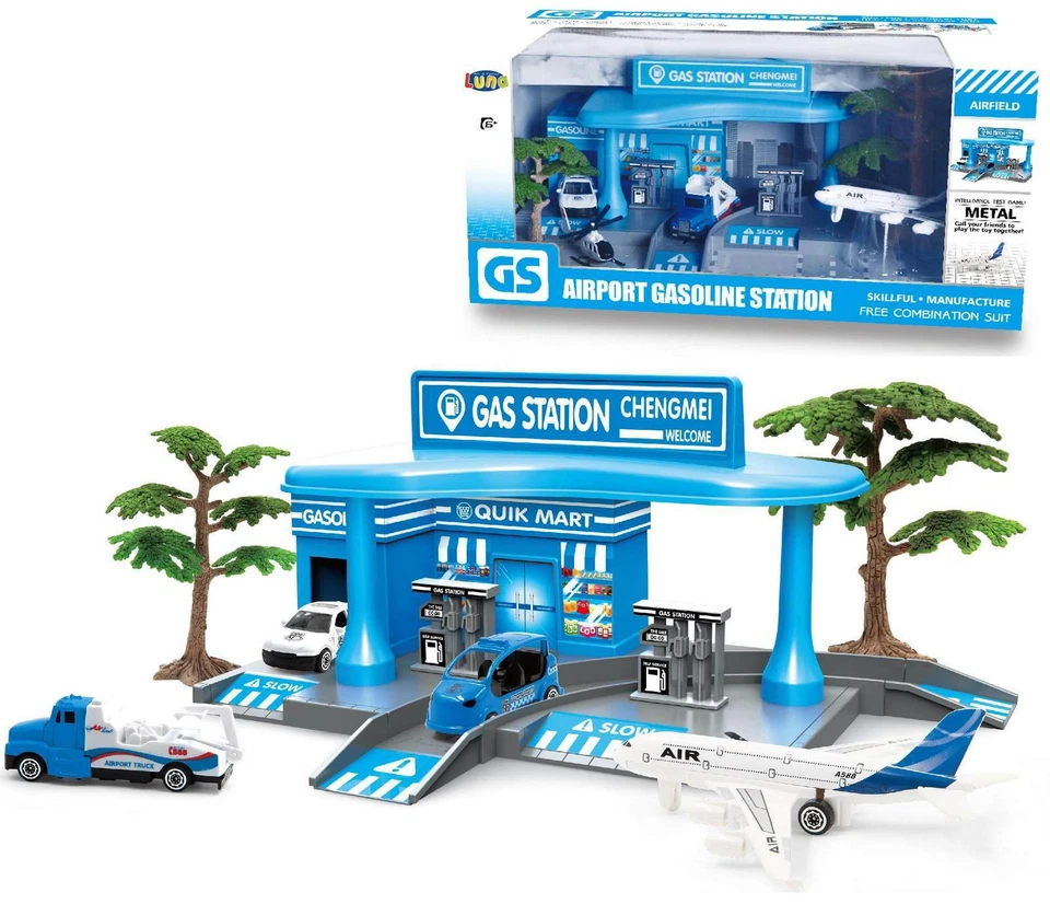 DIAKAKIS Luna Flughafen Tankstelle Service Station mit 4 unterschiedlichen Fahrzeugen +3J