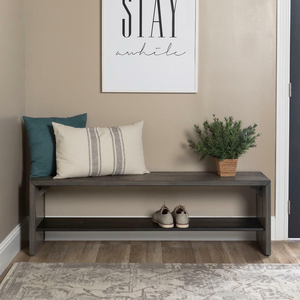 58 In Modern Farmhouse Wood Entryway Bench Grey For Sale Online