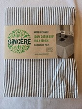 Nappe blanche et grise rectangulaire 150x250 neuve marque Sincère coton BIO