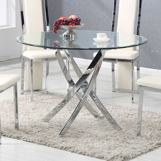 Daytona Round Clear Glass Dining Table With Chrome Legs