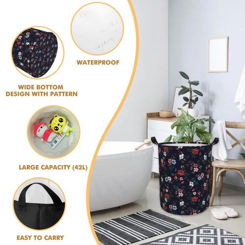 Collapsible Laundry Basket Floral Pattern Large Organization Clothes Hampers - Picture 5 of 6