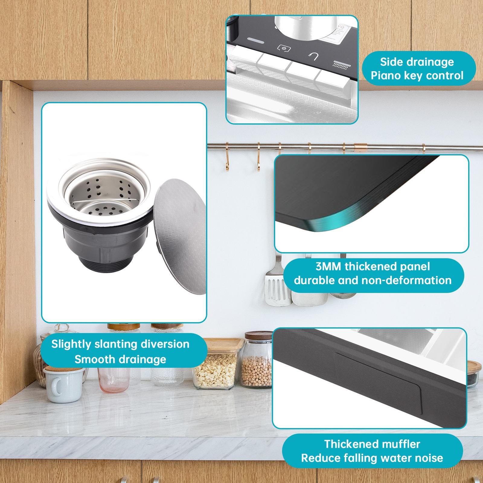 Stainless Steel Single Slot Digital Kitchen Sink Faucet Flying Rain Waterfall