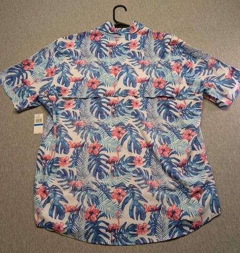 Izod Saltwater Hawaiian Aloha XL Shirt Hibiscus Flamingos Palm Tropical - Picture 8 of 8