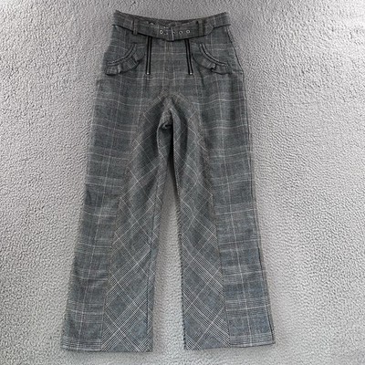 Self-Portrait Womens Pants Multicolor Size 8 High-Waisted Wide-Leg Plaid Trouser