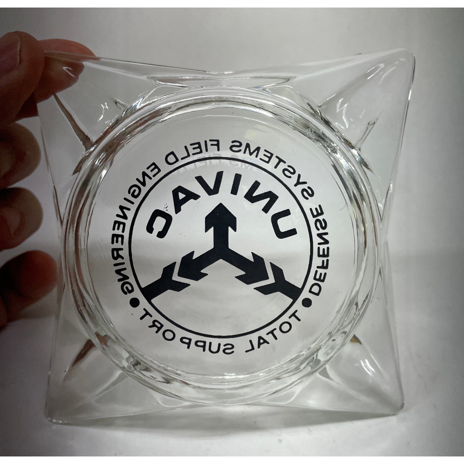 Vintage Univac Defense Systems Field Engineering Ashtray - Clear Glass Sperry