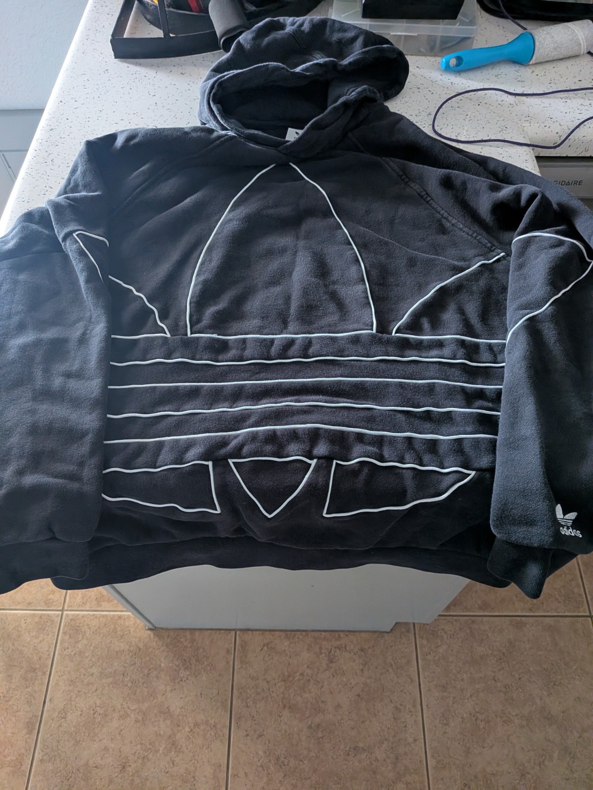 Adidas Originals Big Trefoil Outlined Pullover Hoodie Black Men's Size XL