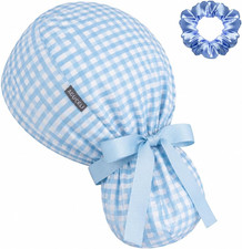 Women'S Satin Lined Scrub Cap with Ponytail Holder Pouch, Adjustable Tie Back, F
