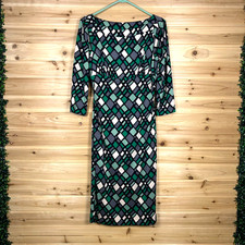 Diane Von Furstenberg Dress Womens 8 Green and Black Silk Geometric Sheath Dress