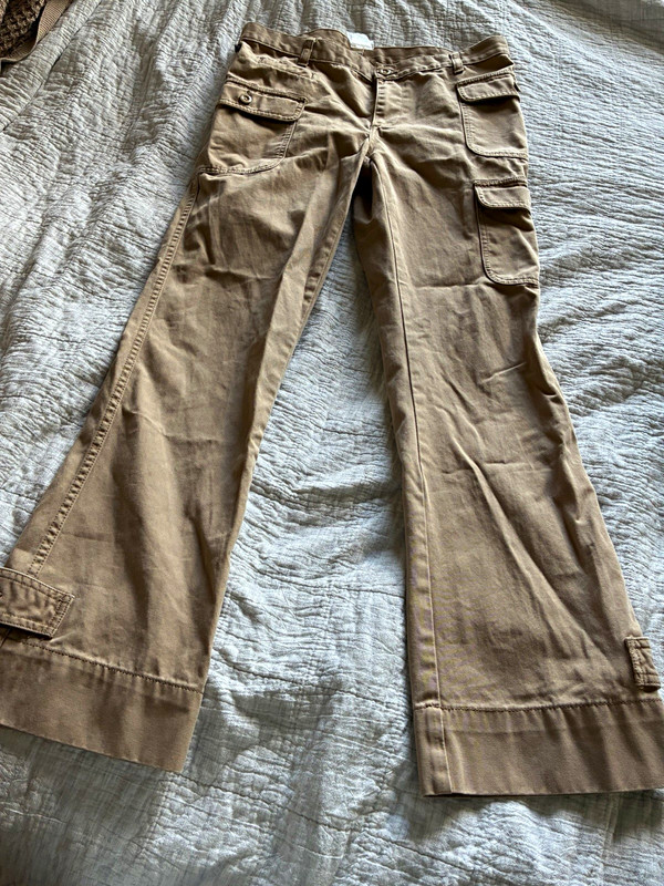 Polo Jeans Company Women’s Beige Cotton Twill Cargo Pants Pockets Button