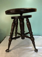 Antique Victorian Wooden Piano Stool With Glass Ball And Claw Feet