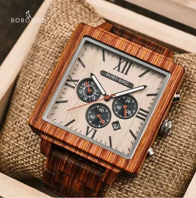 BOBO BIRD Holz Chronograph Herrenuhren Datum Uhr für Männer Holz Herrenuhren