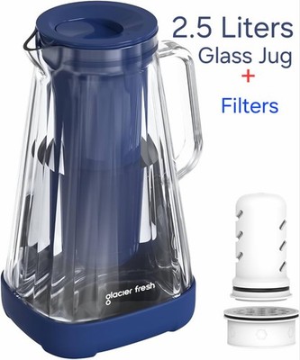 GLACIER FRESH 2,5L Glas Wasserfilter Kanne 99% Chlorentfernung BPA frei 2 Stufen