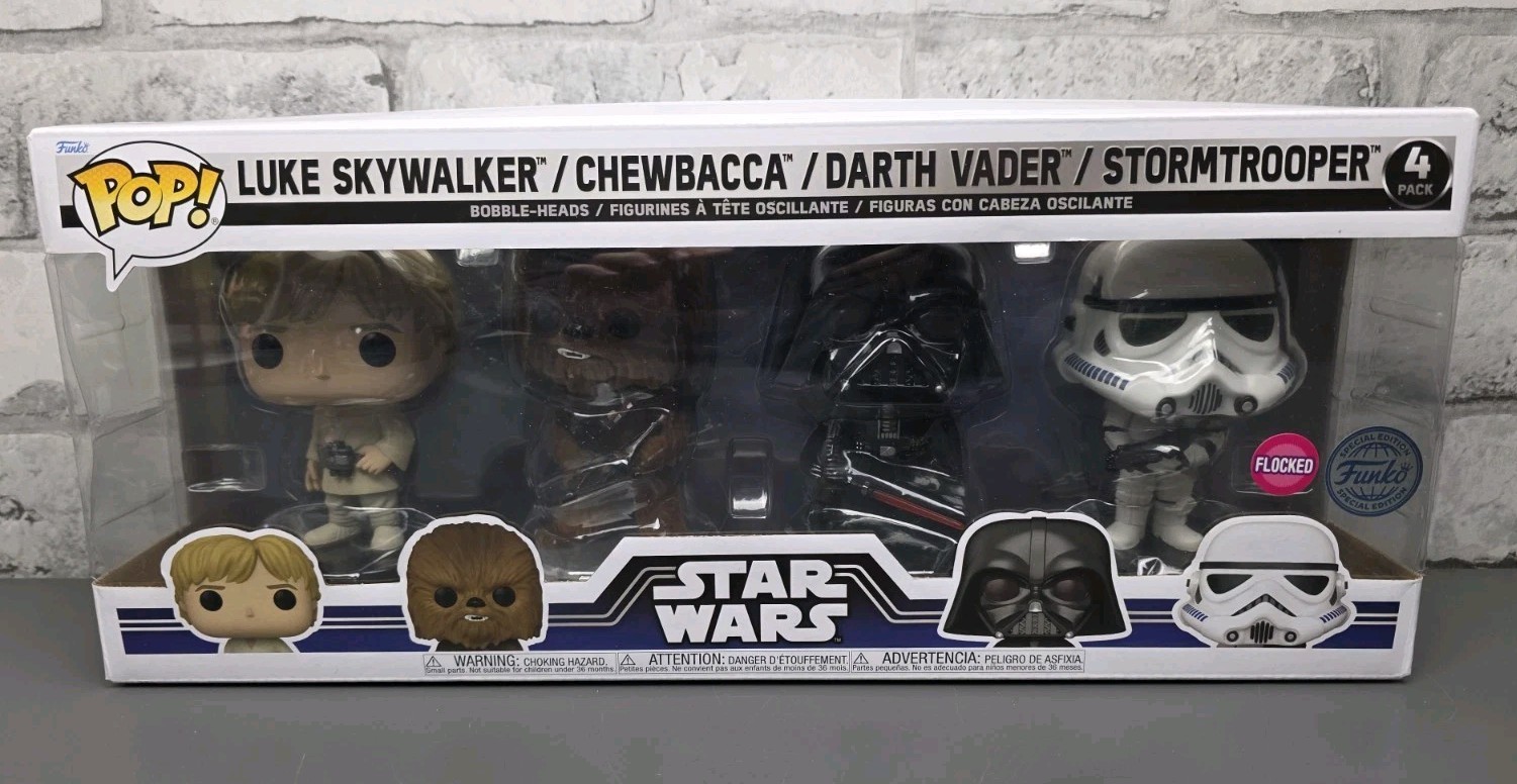 Funko Pop! Star Wars - Luke, Chewbacca, Darth Vader & Stormtrooper Flocked NEW