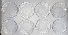 SET OF 8 Clear Textured Glass 7 Salad, Dessert Plates W/ 3 Stabilizing Feet