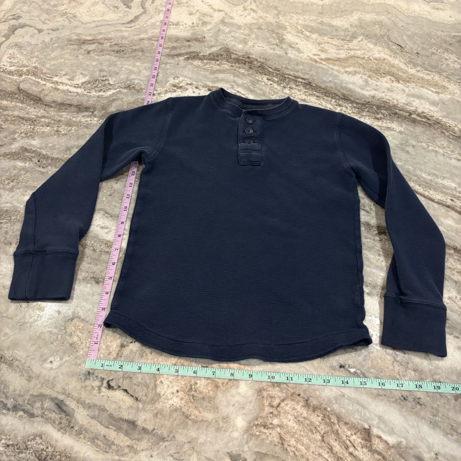 Mossimo Supply Co. Thermal Henley Shirt Waffle Weave Long Sleeve Blue Boy M 8/10