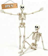 5.75Ft Life Size Giant Halloween Skeleton, 69" Posable Full Body Skeleton with M