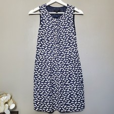 J. Crew Dress Womens Size 00 Sleeveless Navy Blue White Heart Print Lined