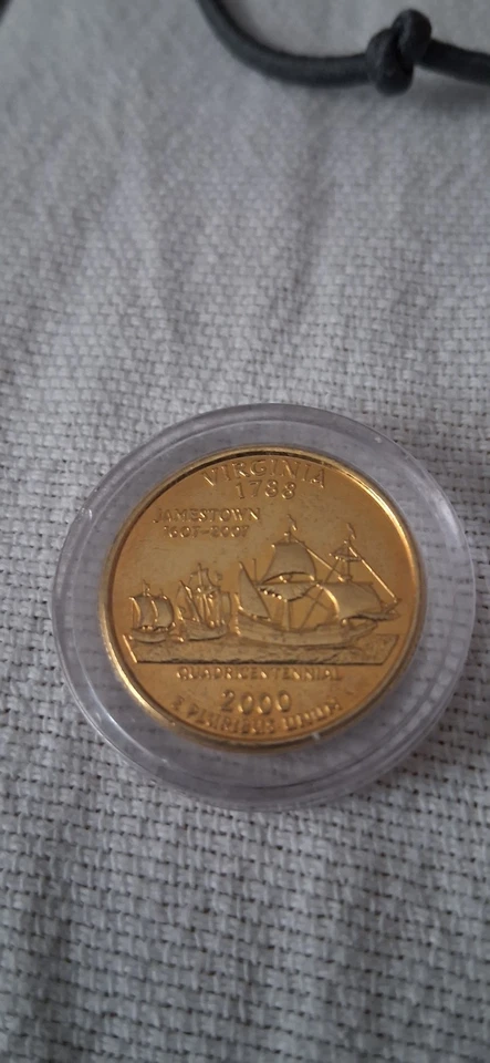 MINTED QUARTER COIN 2000 JAMESTOWN VIRGINIA 1788  RARE COPPER. ERROR MARK  U & N - Image 2 of 2
