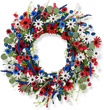 4Th of July Wreath 22 Inch Patriotic Wreaths for Front Door Red White Blue Flowe