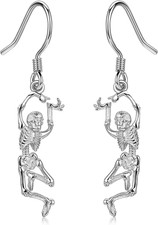 Skeleton Earrings 925 Sterling Silver Halloween Dancing Skull Jewelry for Women