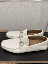 Salvatore Ferragamo White Leather Gancini Driver Loafers Men's Size 9 B