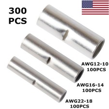 100/300pcs Non-Insulated Copper Butt Connectors 10-22AWG Wire Splice Terminals