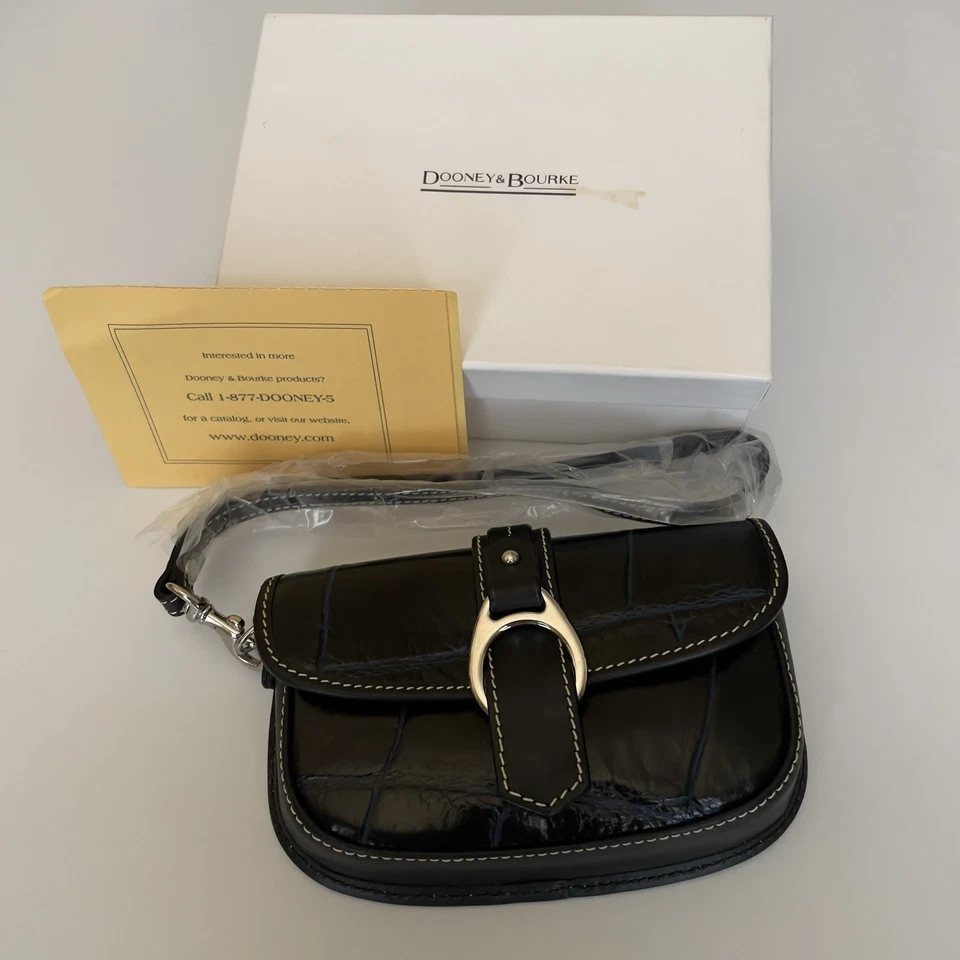 Dooney & Bourke Bolso sin asas Negro Cuero Muñequera Cartera Monedero Guijarro Plata Foto 2 de 4