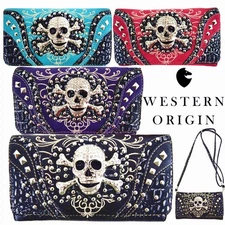 Western Style Sugar Skull Studded Purse Single Shoulder Bags Clutch Women Wallet