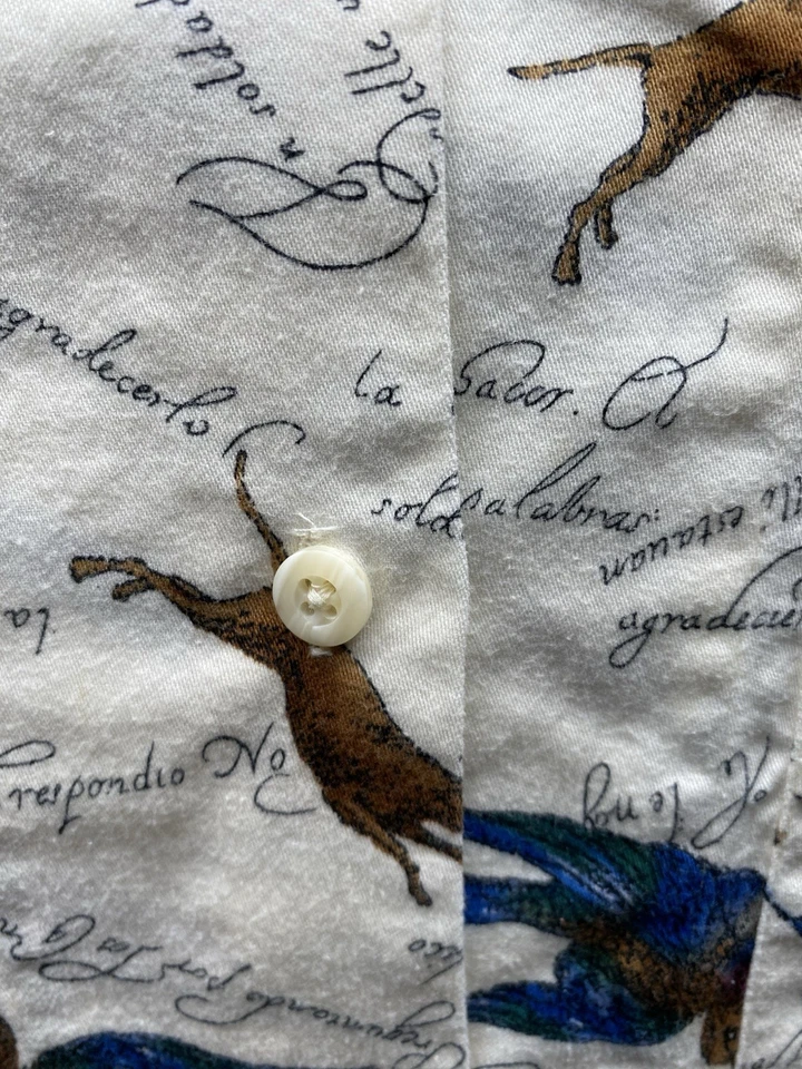 Camisa Dockers Para Hombre Mediana con Botones 100% Algodón Marfil Pájaro Perro Caza Preppy Foto 4 de 4