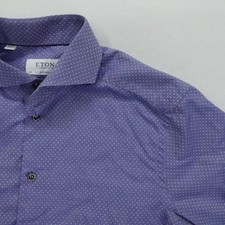 Eton Shirt Mens 15 38 Purple Super Slim Cotton Dress Micro Print Luxury Business