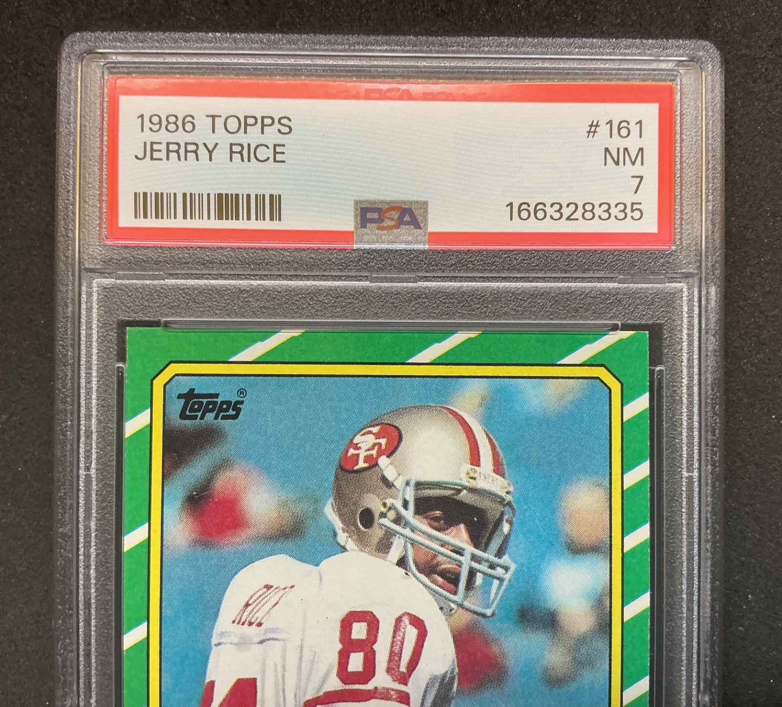 1986 Topps - Jerry Rice #161 C* on Copyright Line (RC) PSA 7 NM San Fran 49ERS view 3