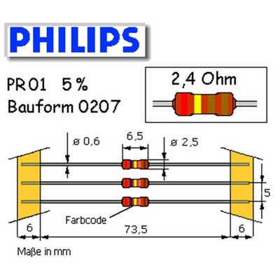 Metalloxid-Schichtwiderstand 2,4 Ohm 1 Watt   5% Toleranz   Bauform 0207