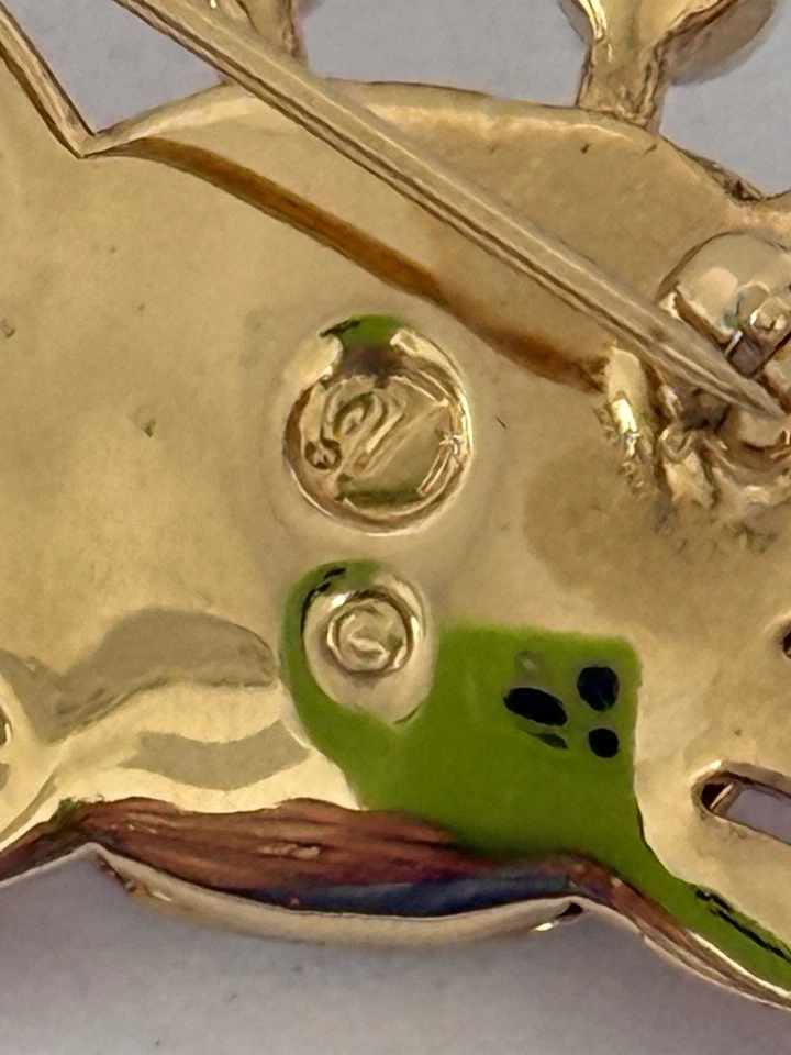 Swarovski Crystals Encrusted Crab Brooch Red Enamel Gold Tone Pin w/ Pearl Eyes - Image 4 of 4