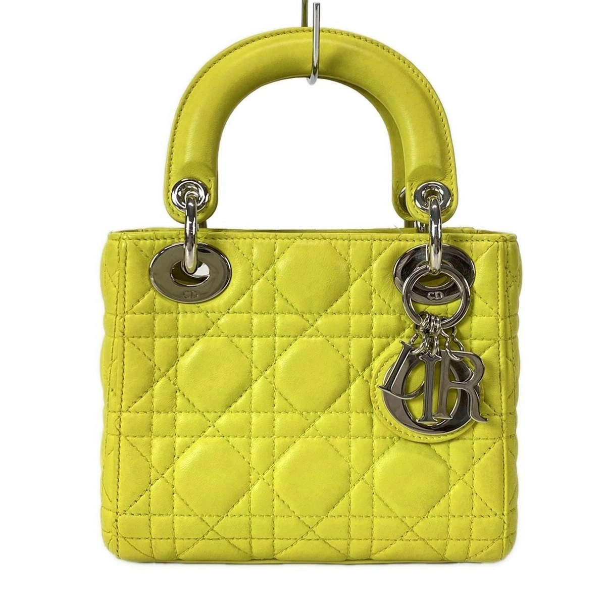 Authentique mini sac à main DIOR/ChristianDior Lady Dior jaune en peau d'agneau