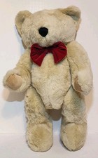 Vintage Extra Large 20 Inch Jointed Posable Teddy Bear Plush with Red Velvet Bow