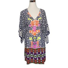 Alice & Trixie Pullover Geometric Kimono Shift Dress 100% Silk Sz M Resort Beach