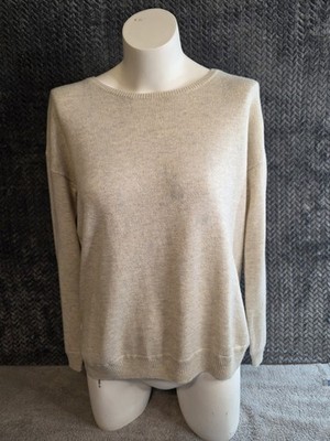 H&M Women's Pullover Sweater Tan Long Sleeve Size S Short Zip in Back Classic